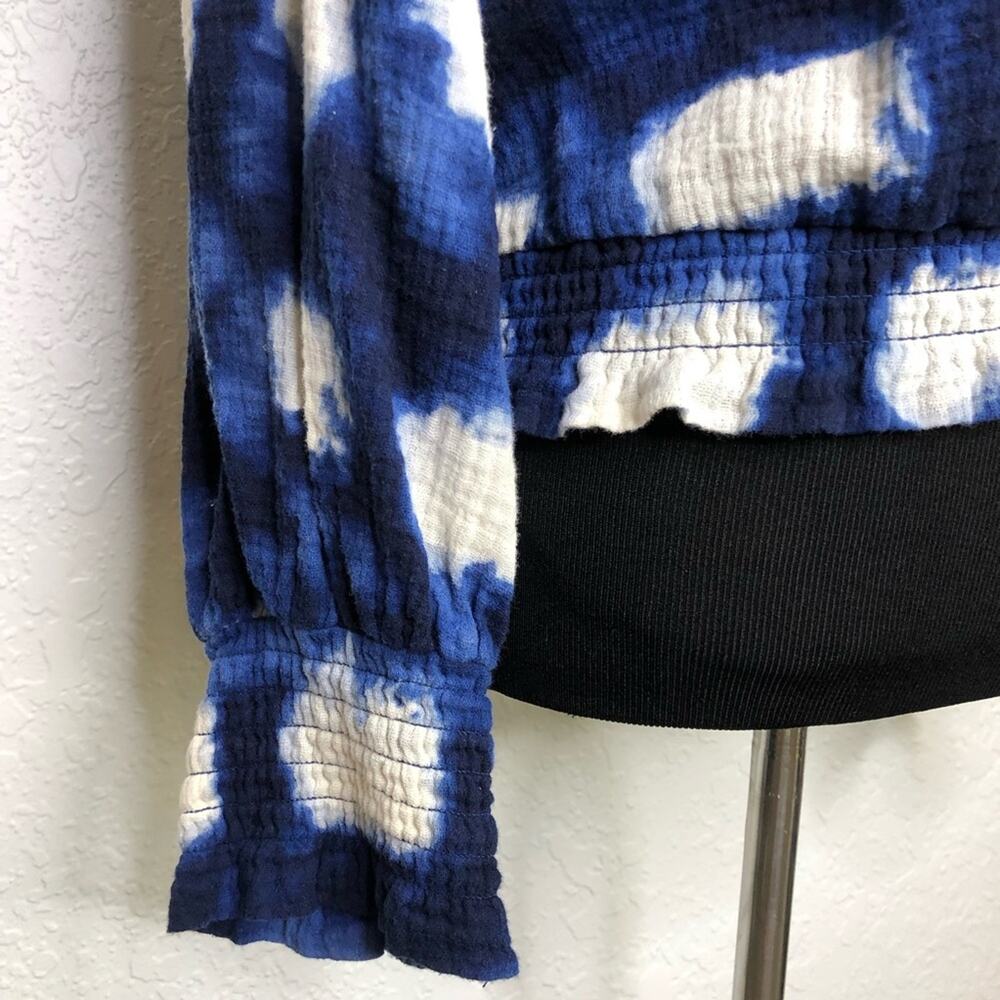 Porridge blue white smocked trim peasant style top size Small - Picture 5 of 15